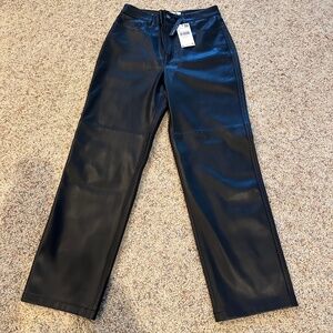 Mango leather-effect cropped straight trousers